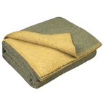 LYHome Wool Blanket - Merino Natural Throw, Soft Woolen Cover for Sofas & Beds. Army Blankets for Outdoor: Picnic, Travel and Camping (51x67 in | 130x170 cm | Olive Green - Mustard | Double-sided)