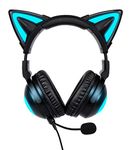 New Wireless Cat Ear Headphones (12 Color Changing) Seven Blink Mode, with Connectable Attachable HD Mic & Mic Mute Button,3.5mm Jack, Gaming for PS4, PS5, Xbox One, PC, Phone (Black)