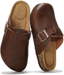 Project Cloud Genuine Leather Footbed Clogs for Women - Memory Foam Arch Support Slippers for Women - Trendy Slip-ons Women's Mules & Clogs Sandals (Benton_W,BRWNDIS,10)