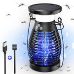 Solar Bug Zapper Indoor, 3 in 1 UV Mosquito Killer Lamp, 4000mAh 4200V Electric Fly Zapper, USB Rechargeable Insect Killer Traps for Office Kitchen Bedroom Garden Camping Outdoor, Black