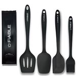 FiABLE Premium Big Full Silicone Spatulas for Cooking - High Heat Resistant, Seamless Design -1 Big Spoonula, 1 Big Spatula, 1 Brush, 1 Big Turner- FBL Set of 4 Black