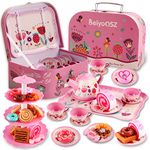 Beiyoqsz Tea Party Set For Little Girls, Princess Tea Time Toy With Food Sweet Treats Playset Carrying Case, Tea Set Birthday Gift Toys For 3 4 5 6 7 8 Year Old Girls Todler