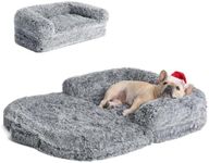 EHEYCIGA Foldable XL Dog Bed, Faux Fur Fluffy Dog Bed for Extra Large Dogs, Orthopedic Calming Memory Foam XL Dog Couch Bed, Washable Soft Warm Dog Sofa Bed with Non-Slip Bottom, Grey, 40"x30"x6"