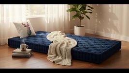 ATOOTFUSION Soft Cotton Floor Box Mattress, 5-Inch Thick, Foldable, Movable, Medium Firm, Solid Colored (Navy Blue, Queen 48X72X5 Inches)