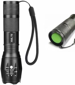 T6 Zoomable Aluminum LED Flashlight, Super Bright, Portable Torch, Powerful Emergency Flashlight has 5 Modes, Outdoor for Camping, Hiking, Fishing, Tactical Handheld Torches (Battery Powered-130MM)