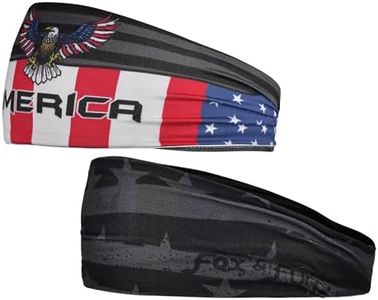 Reversible Patriotic USA Headband – 2 Styles in 1: Eagle Print on One Side & Matte Black American Flag on The Other – Non-Slip Stretch Fit for Gym, Sports, Men & Women