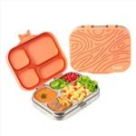 Basil Bento Box Quad - 4 Compartment Stainless Steel Lunch Box with BPA-Free Plastic Lid | 800 ml Leak-Proof Tiffin Box for Kids & Adults | Premium School, Office, and Picnic Lunch Box - Coral Swirl