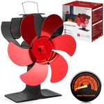 Wood Stove Fan, New Designed 6 Red Blades Fireplace Fan for Home Decor, Heat Powered Fan For Wood Burning Stove/Pellet Stove/Log Burner Fan. Long Last Use, Non-electric. Included Magnetic Thermometer