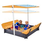 VEVOR Wooden Sandbox with Canopy, 57.3 x 47.2 x 47.2 in Sand Box, Sand Pit with Foldable Bench Seats and Bottom Liner, Natural Wood Kids Sandbox for Outdoor Backyard, Beach, Park, Gift for Ages 3-12