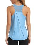 Aeuui Womens Workout Tops for Women Racerback Tank Tops Mesh Yoga Shirts Athletic Running Tank Tops Sleeveless Gym Clothes, Blue, Medium