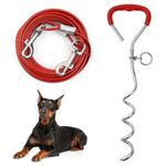 Aomig 20FT(6M) Dog Stake and Tie Out Cable, Heavy Duty Dog Tie Out Cable with Spiral Ground Stake, Sturdy Dog Lead Stake, Steel Spiral Ground Dog Spike, Dog Accessory for Outdoor, Yard