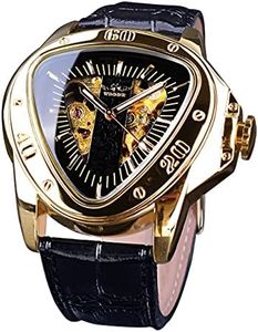 Winner Fashion Mechanical Wrist Watch Triangle Racing Dial Golden Skeleton Dial