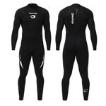 Owntop Men Wetsuit 3mm Neoprene Diving Suits - Ultra Stretch Long Sleeve Back Zip UV Protection Full Length Wet Suit for Scuba Snorkeling Surfing Water Sports, Black M