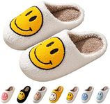 Bevaney Smile Face Slippers for Women, Soft Plush Smile Slippers Retro Preppy Slippers with Smile Face Happy Face Slippers Slip-on Cozy Indoor Outdoor Slippers, Yellow, 9-10 Women/8-9 Men