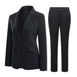 YYNUDA Women's 2 Piece Set One Button Solid Colour Casual Business Trousers Suits Office Skirt Suits Black(Blazer+Pants) L