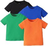 OPAWO Infant Baby Boy Crewneck T-Shirt 4 Pack Toddler Boy Short Sleeve Solid Color Blank Tees Shirts 6M-5T (Black/Royal Blue/Green/Orange,12-18Months)