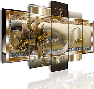 Yellow Orchid Flowers Canvas Print - Abstract Wall Art Painting Decor for Home Decoration Artwork Picture Bedroom Yellow Lily Floral (D,Oversize 40x20inch)