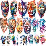 77 Sheets Temporary Tattoo, 17 Sheets Half Arm Flower Lion Tiger Cat Owl Parrot Fake Tattoos for Adults Shoulder Neck, 60 Sheets Tiny Waterproof Temporary Tattoos Realistic for Women Girls and Kids