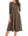 GRACE KARIN Womens Dresses Elegant Casual Fall Trendy 3/4 Sleeve A Line Flowy Casual Midi Dress with Pockets Brown S