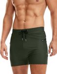 G Gradual Men's Swimsuit Trunks with Zipper Pockets Quick Dry Swimwear Bathing Suit Swim Briefs Board Shorts for Men, Olive, 3XL