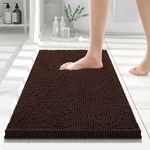 Smiry Luxury Chenille Bath Rug 24''x16'', Extra Soft and Absorbent Shaggy Bathroom Mat Rugs, Machine Washable, Non-Slip Plush Carpet Runner for Tub, Shower, and Bath Room, Brown