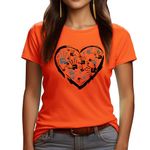 LINZEOO Womens Orange Shirts Heart Graphic Handprint Tshirt Classic Orange Tee Top