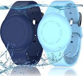 R-fun Waterproof Air Tag Bracelets for Kids [2 Pack] Compatible with Apple Air Tag Finders with Soft Silicone,Anti Lost GPS Item Finders Case Cover for Kids,Night Blue/Glow Blue