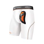 Shock Doctor Boys Ultra Pro Compression Shorts with Ultra Cup, White, X-Large