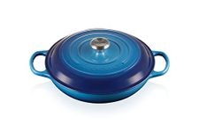 Le Creuset Signature Enamelled Cast Iron Shallow Casserole Dish With Lid, 26 cm, 2 Litres, Azure, 21180262202430