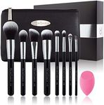 Oscar Charles 8-Piece Professional Makeup Brush Set with Beauty Sponge and Luxury Clutch Cosmetic Bag and Beautiful Gift Box - Silver
