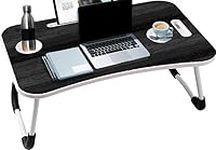 KKTECH Folding Laptop Bed Table Lap Standing Desk Sofa Breakfast Table Bed Tray Laptop Lap Desk with Cup Holder Notebook Stand Steel Legs 60x40x28cm (Black)