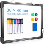 ARCOBIS Small Dry Erase Whiteboard 40 X 30 cm Magnetic Hanging Double-Sided Whiteboard for Wall, Black