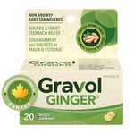 Gravol Ginger - Nausea and upset stomach relief with Organic ginger extract - Made in Canada, Non-drowsy, Taste-free and Easy to swallow - 20 Tablets (Pack of 1)
