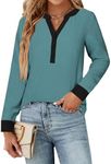 Blooming Jelly Women's Dressy Casual Tops Business Work Blouses Long Sleeve Button Down Shirts 2024 Fall Fashion Outfits (Long Sleeve Turquoise,Large)