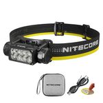 Nitecore HC65 UHE Headlamp, 2000 Lumen Max Heavy Duty Metal, USB-C Rechargeable with White, Red, and Reading Lights for Camping, Hiking, Hunting, and Industrial Works (Black)