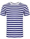 Men Women's Striped T-Shirt Unisex Crew Neck Short Sleeve Stripes T-Shirt Cotton Top Round Neck Kids Casual Crewneck Summer Wears White/Blue 2XL