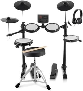 VEVOR Batterie électronique, 15 pcs et 150 sons, kit de batterie électronique silencieux en peau de tambour maillée de 203,2 mm, avec cymbales de 254 mm, baguettes et casque, pour débutants et adultes