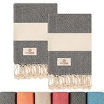 EVAHOME Turkish Hand Towel Set of 2 | 100% Cotton, 20 x 40 Inch| Hand, Face, Hair, Gym, Yoga, Beach, Tea, Kitchen and Bath. Absorbent and Decorative Kitchen Bathroom Hand Towel with Gift Box (Grey)