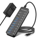 RSHTECH USB 3.2/USB C Hub, 10-Port, 60W, 10Gbps USB-A 3.2, 2 USB-C 3.2, 7 USB 3.0 Ports, Individual Touch Switches, 3.3ft (1m) Cable, Hybrid USB Splitter for Laptop/PC