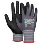 KAYGO Work Gloves with Grip Dots on Palm for Anti-Slip 3 Pairs, KG19N, MicroFoam Nitrile Coated Light Oil Compatible, Seamless Knit Nylon Safety Work Gloves for Warehouse, Automotive, DIY (Grey, S)