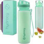 Hydracy Water Bottle with Time Marker - 500 ml 17 Oz BPA Free Water Bottle - Leak Proof & No Sweat Gym Bottle with Fruit Infuser Strainer - Ideal for Fitness or Sports & Outdoors - Aqua Green