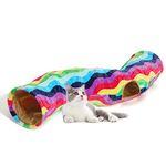 LUCKITTY Cat Tunnel S-Shaped, Rainbow Wave Color, Soft Velvet Exterior, Oxford Fabric Fog-Proof Interior, Plush Toy Ball, Easily Washable, Conveniently Foldable