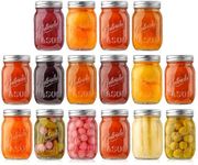 NutriChef 16-Pack 16 oz Mason Jars with Lids - Thick Glass Canning Jars with Stainless Steel Lids - Ideal for DIY Spices, Meal Prep, Overnight Oats, Jelly, Jam, Honey, Candles, Crafts, & More