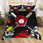 Kids Baseball Bedding Set,Sports Ball Games Duvet Cover Twin,Red Baseball Gloves Comforter Cover for Boys,Extreme Sport Theme Bed Set Watercolor Tie Dye Art Ink Decor Yellow Blue Red and Black