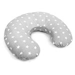 Breast Feeding Pillow Nursing Maternity Pregnancy Baby Cushion and Removable Cotton Cover (Small White Stars with Grey)