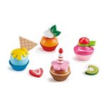 Hape E3157 Colourful Wooden Cupcakes, Realistic Pretend Play Food Kitchen Toy for Children Ages 3+ Years, Multicolor