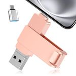 Photo Stick, Flash Drive for iPhone, 4 in 1 iPhone Photo Storage Stick, USB 3.0 Memory Stick 512GB Thumb Drive External Storage Compatible for iPhone/PC/iPad/More Device Pink