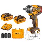 Ingco Brushless Impact Wrench, Nut-Busting Torque 650Nm, 20V Cordless 1/2 Inch Battery Impact Gun, 2200RPM with 2 PCS 4.0 Ah Battery Packs and Fast Charger