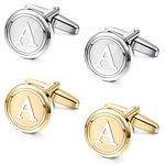 Drperfect 2 Pairs Cufflinks for Men Stainless Steel Personalized Initial Cufflinks Silver Gold Engraved Cuff Links Alphabet Letter A-Z with Gift Box for Father Husband 1