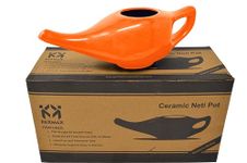 PAXMAX Porcelain Ceramic Neti Pot for Sinus, Jal Neti pots for Nasal Cleansing, Nose congestion and Passages Jala kriya (Orange)